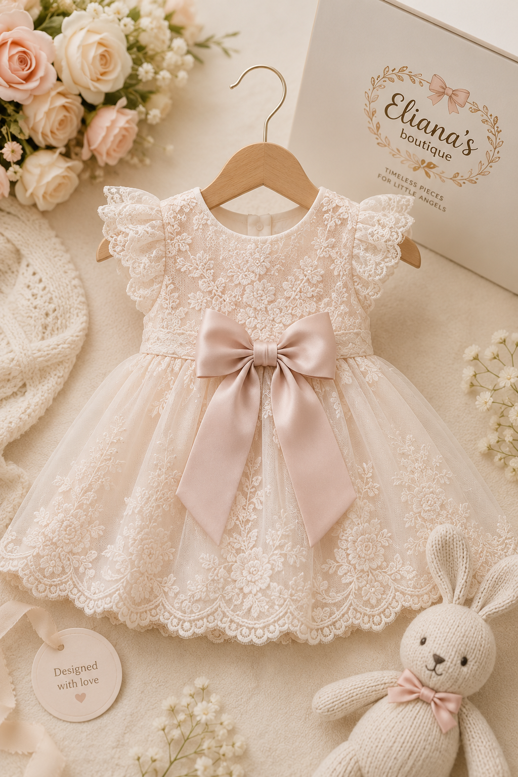 Vestido de bebé con lazo de encaje
