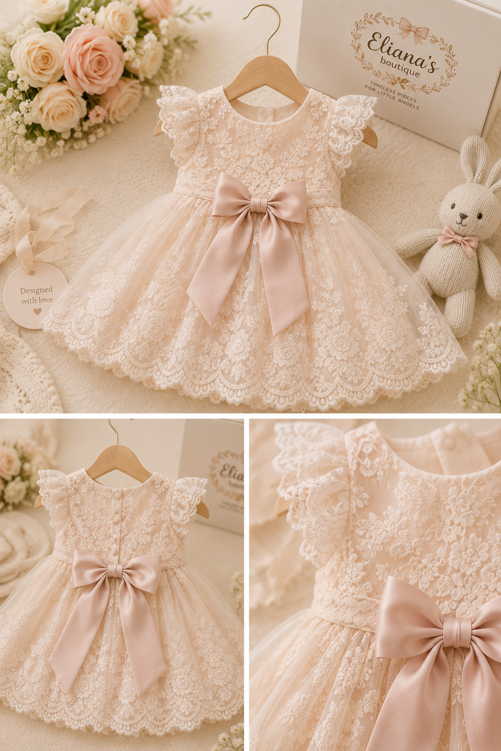 Vestido de bebé con lazo de encaje